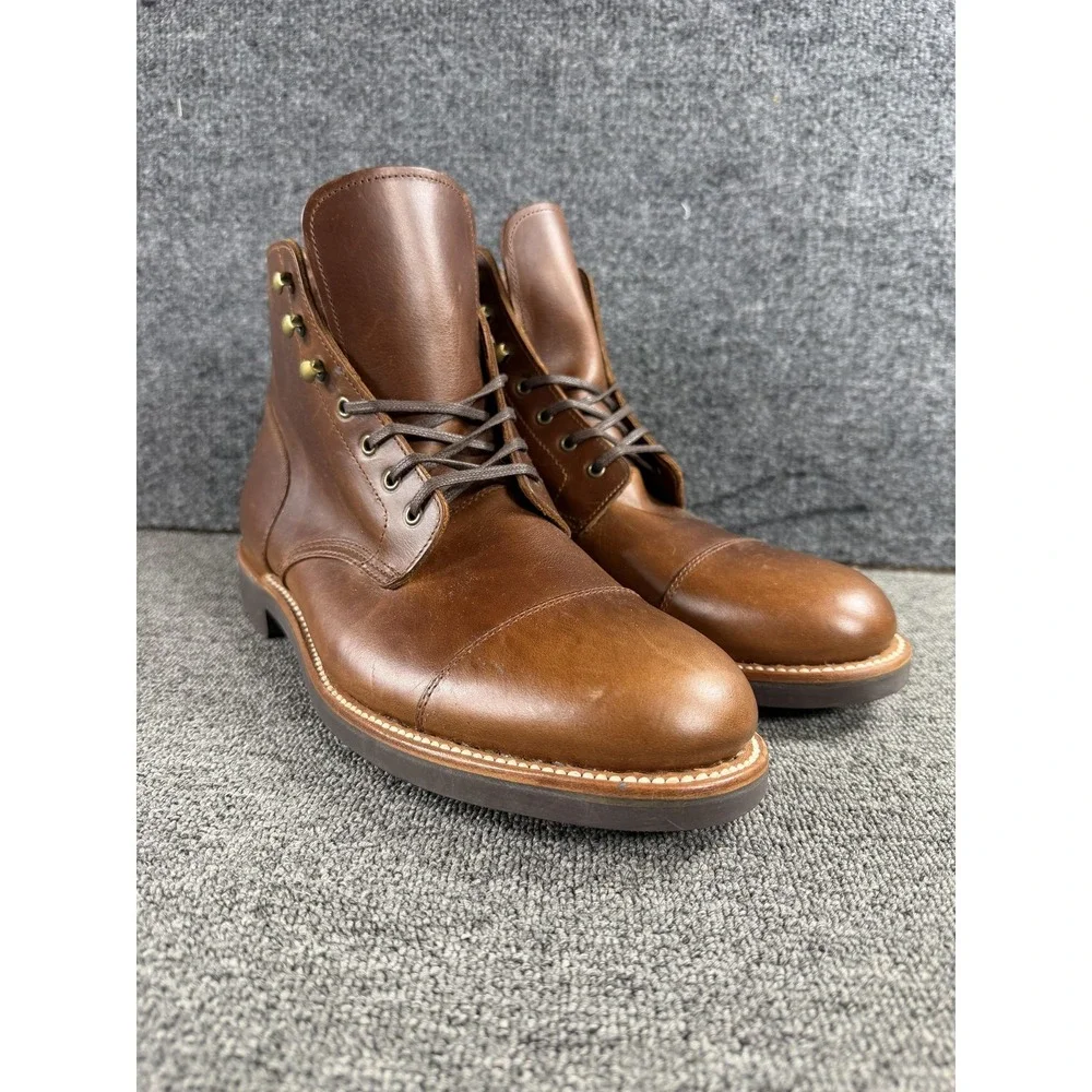 J.Crew Boots Mens 11 Brown Leather Combat Cap Toe Lace Up Ankle Lug Sole Casual